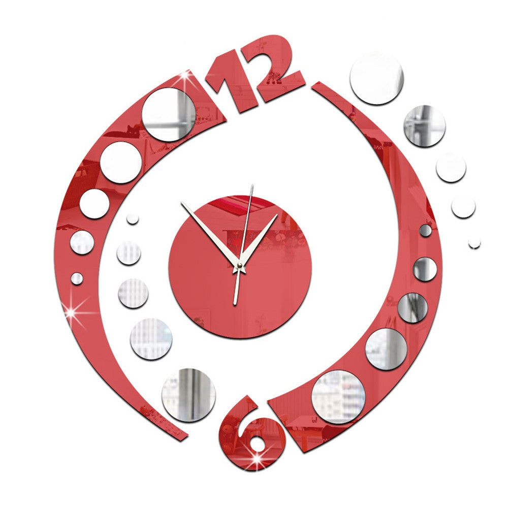 Creative Wall Clock Arc Acrylic 3D Mirror   silver mirror+red mirror - Mega Save Wholesale & Retail