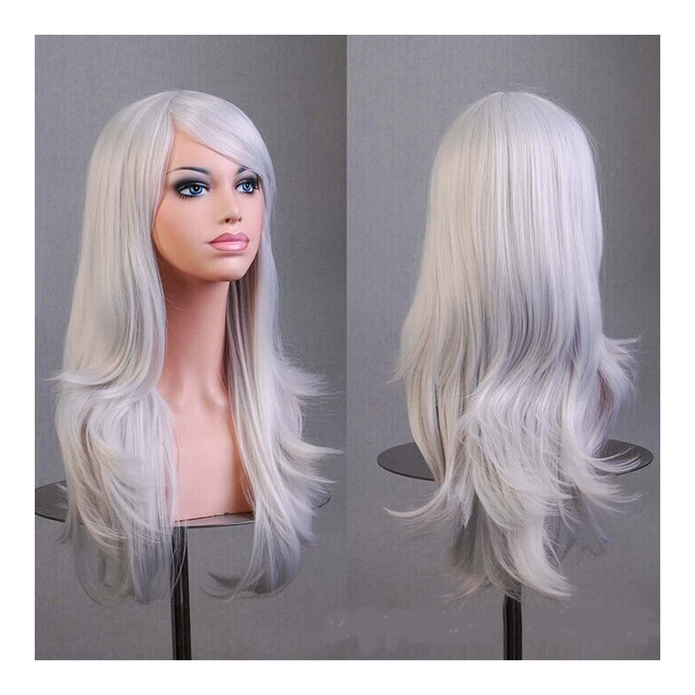 27.5" 70cm Long Wavy Curly Cosplay Fashion Mermaid Fantasy Wig heat resistant  silver grey - Mega Save Wholesale & Retail