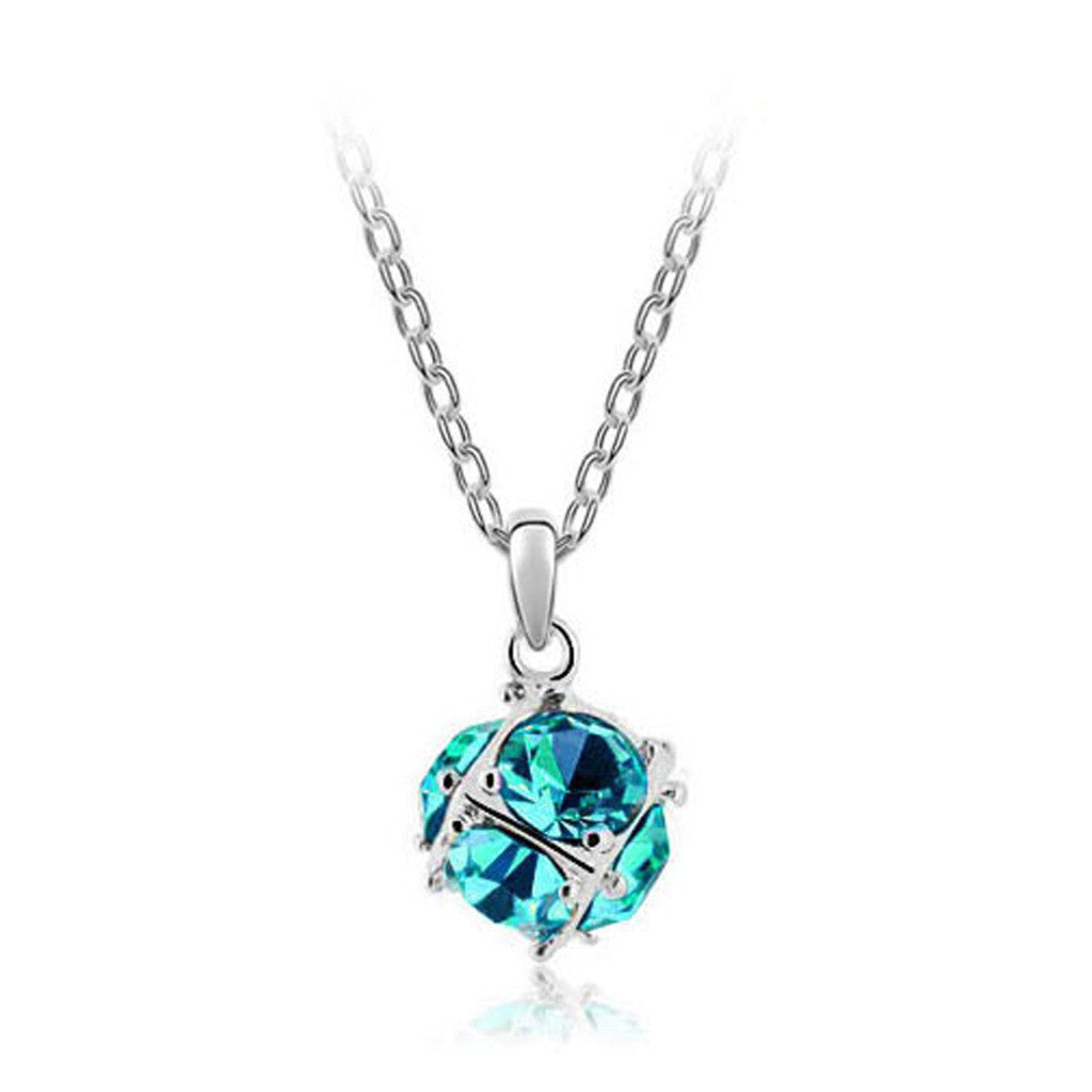Korean jewelry wholesale crystal ball colorful crystal necklace - Love Cube 1111-46   Silver   Blue Diamond - Mega Save Wholesale & Retail