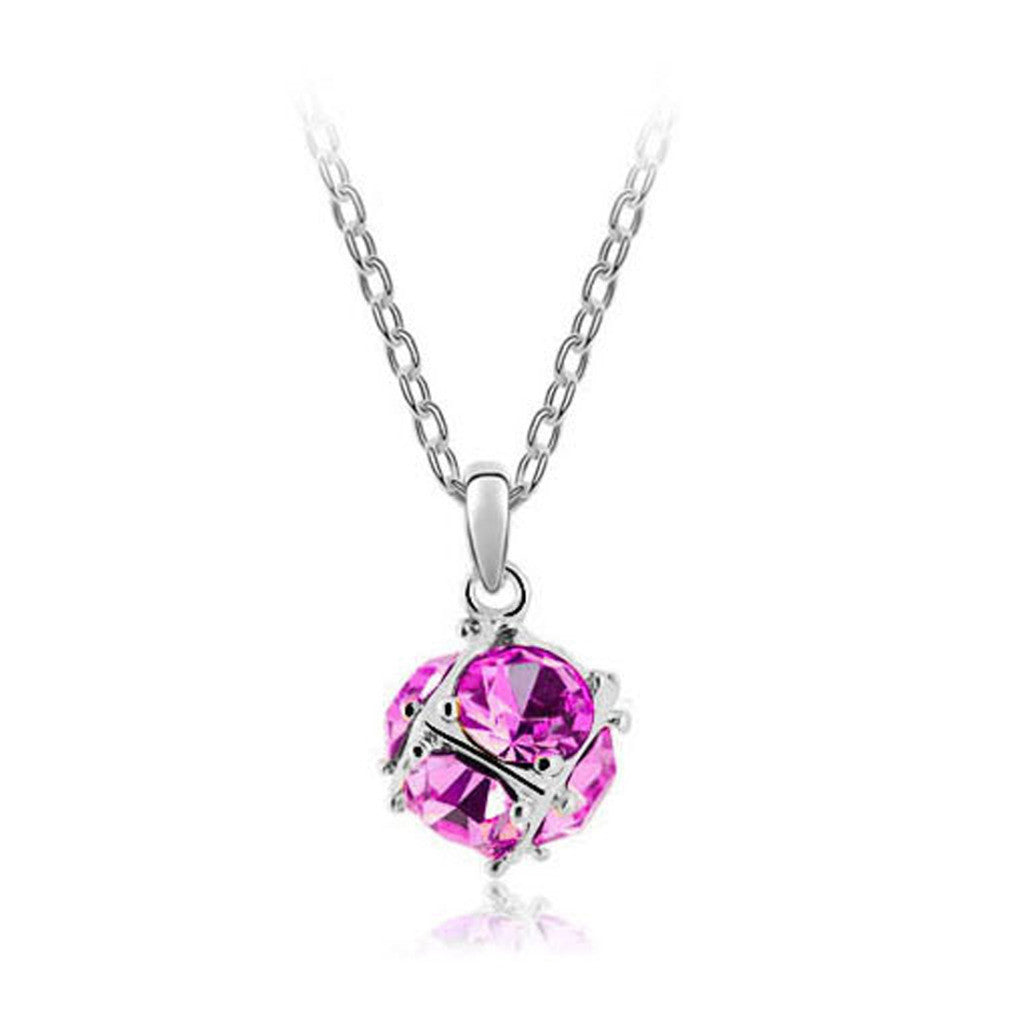 Korean jewelry wholesale crystal ball colorful crystal necklace - Love Cube 1111-46   Silver   Rose - Mega Save Wholesale & Retail
