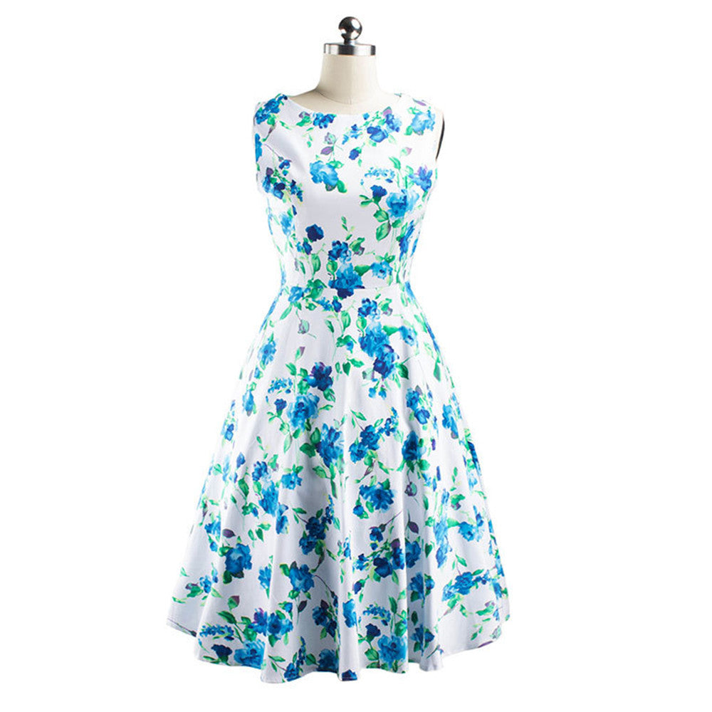 Summer Middle Long Slim Printing Sleeveless Dress   green   S - Mega Save Wholesale & Retail - 1