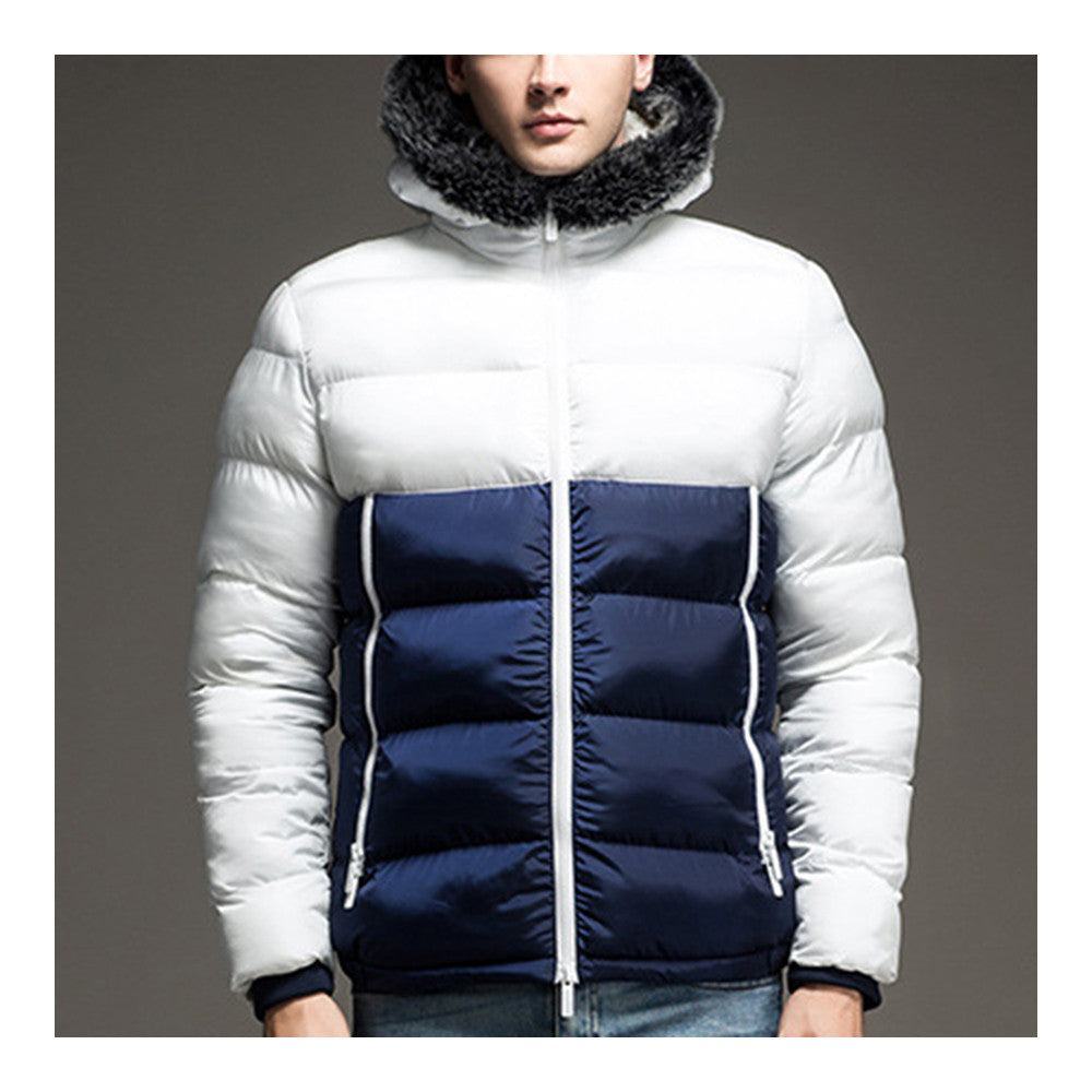 Man Contrast Color Hoodied Slim Cotton Coat   white  M - Mega Save Wholesale & Retail - 1