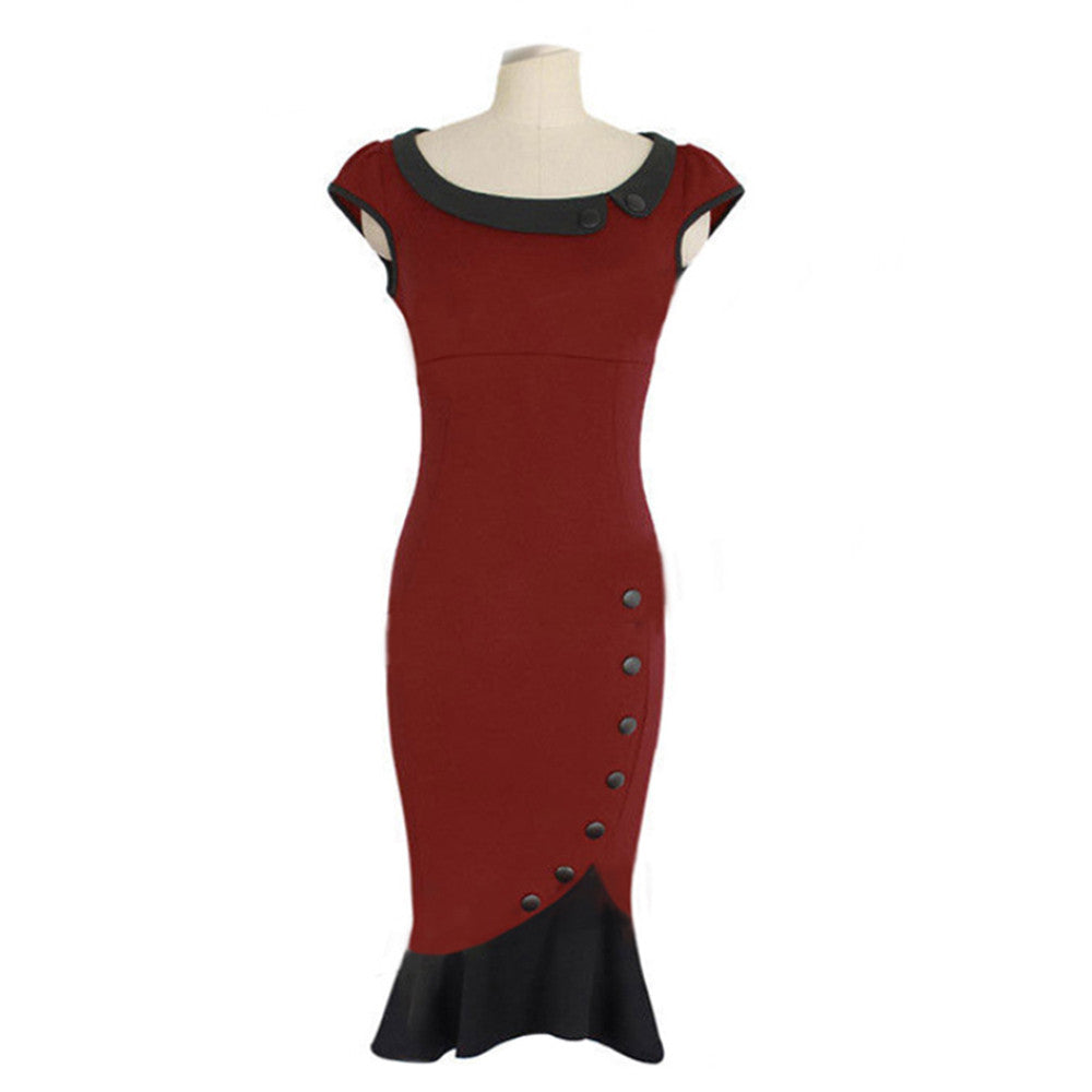 Slim Dress Solid Color Sleeveless Frill   red   S - Mega Save Wholesale & Retail - 1