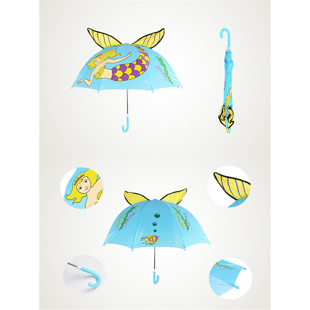 Cute Cartoon Animal Umbrella for Kids Animal Ears Bend Handle   Mermaid - Mega Save Wholesale & Retail
