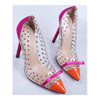 Transparent Dot Rivet Bowknot Pointed High Heel Thin Shoes   orange