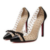 Transparent Dot Rivet Bowknot Pointed High Heel Thin Shoes   black