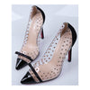 Transparent Dot Rivet Bowknot Pointed High Heel Thin Shoes   black