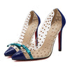 Transparent Dot Rivet Bowknot Pointed High Heel Thin Shoes   blue