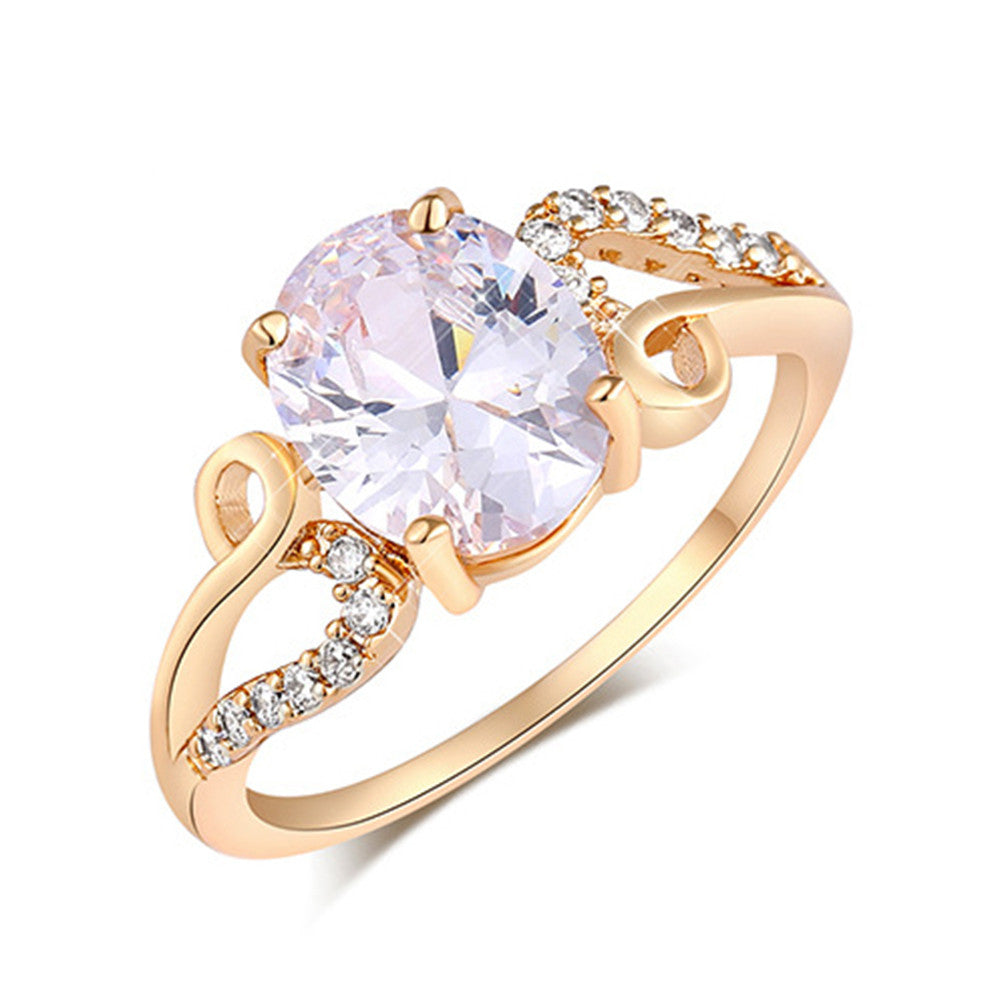 European Fashionable Vintage Ring    gold plated white zircon 6.5#
