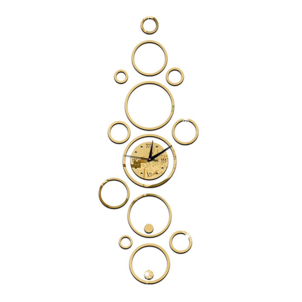 Mirror Sticking Wall Clock Living Room Creative 3D Acrylic Circle    golden - Mega Save Wholesale & Retail