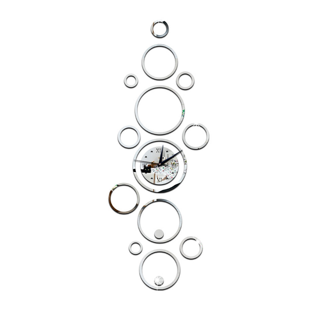Mirror Sticking Wall Clock Living Room Creative 3D Acrylic Circle   silver - Mega Save Wholesale & Retail