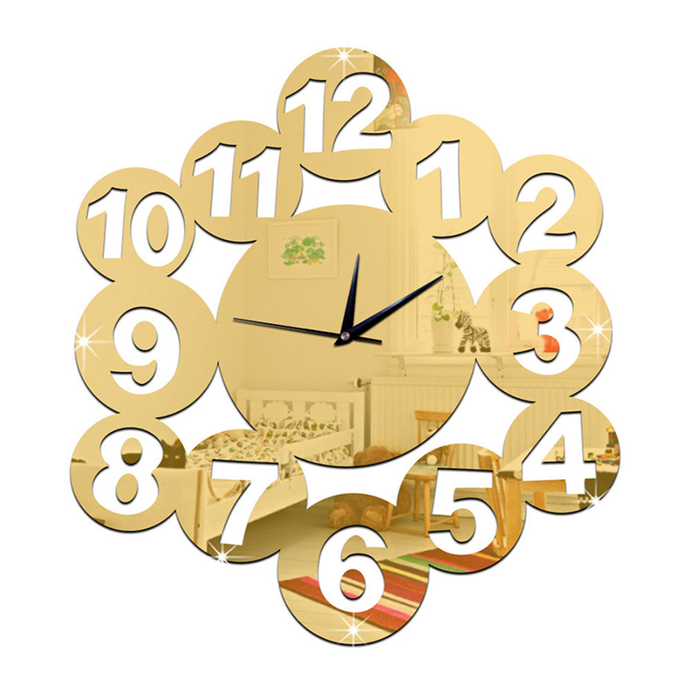 Digit Mirror Living Room DIY Quartz Wall Clock    golden - Mega Save Wholesale & Retail