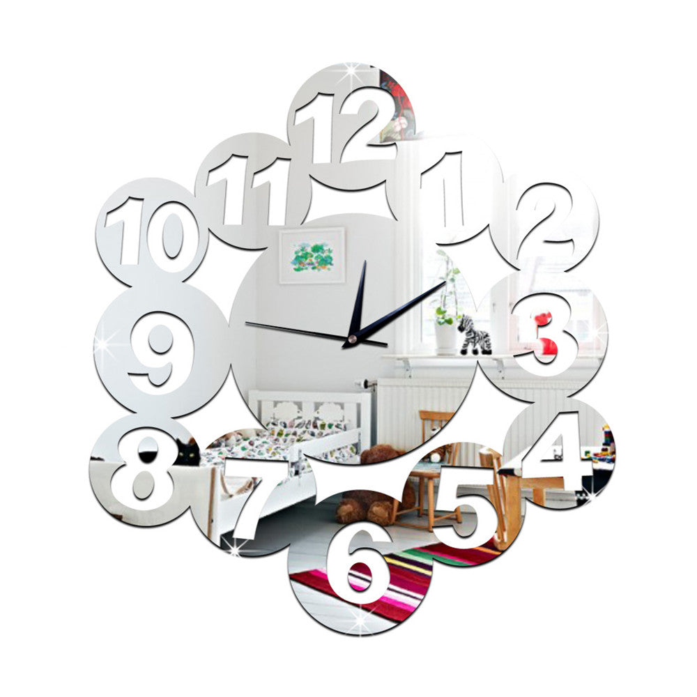 Digit Mirror Living Room DIY Quartz Wall Clock    silver - Mega Save Wholesale & Retail
