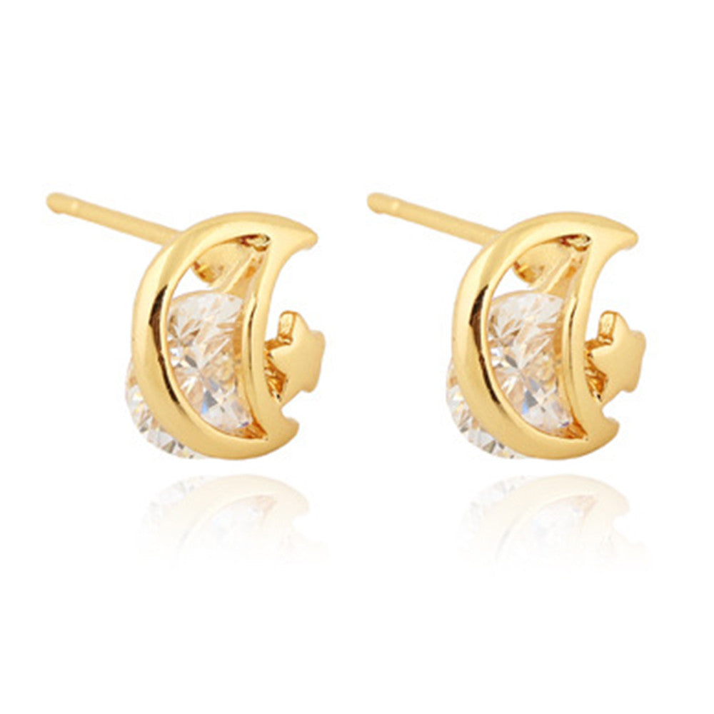 Moon Star Zircon Ear Studs    white - Mega Save Wholesale & Retail - 1