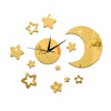 Living Room Wall Clock 3D Moon Star Mirror   golden - Mega Save Wholesale & Retail