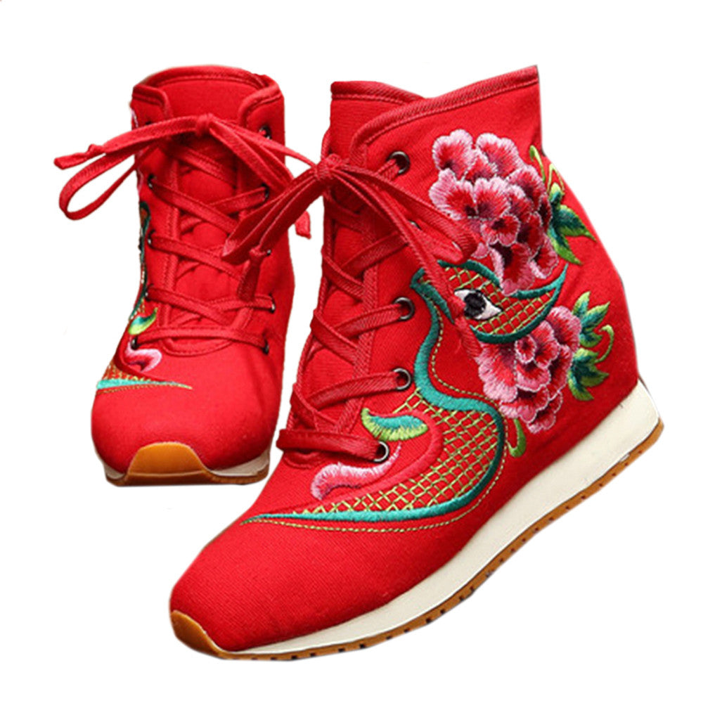 Vintage Beijing Cloth Shoes Embroidered Boots red - Mega Save Wholesale & Retail - 1