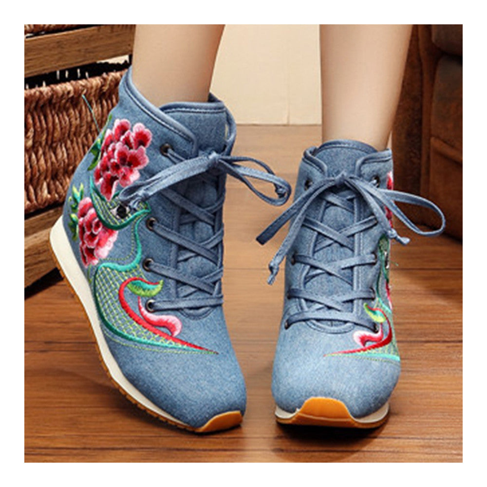 Vintage Beijing Cloth Shoes Embroidered Boots blue - Mega Save Wholesale & Retail - 2