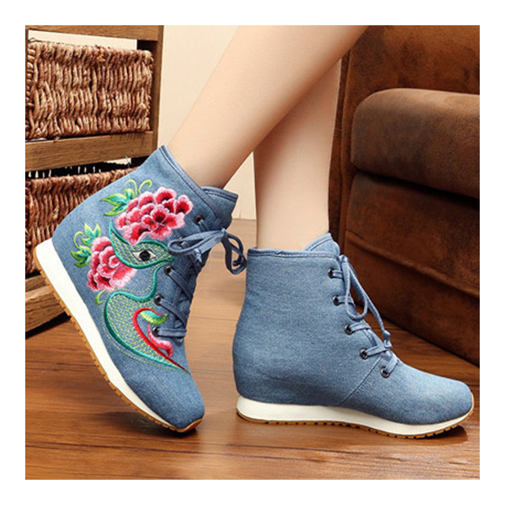 Vintage Beijing Cloth Shoes Embroidered Boots blue - Mega Save Wholesale & Retail - 3