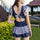 Back Hollow Siamesed Student Peplum Hotspring Swimwear Swimsuit  navy - Mega Save Wholesale & Retail - 2