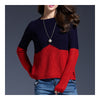 Round Collar Contrast Color Sweater Knitwear   red   S - Mega Save Wholesale & Retail - 1