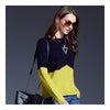 Round Collar Contrast Color Sweater Knitwear   yellow   S - Mega Save Wholesale & Retail - 2