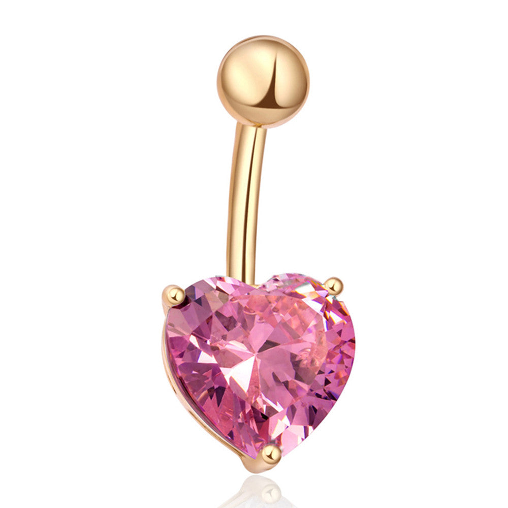 Love Heart Navel Buckle Ring Body Puncture Ornament Accessory Belly Dance  gold plated pink zircon