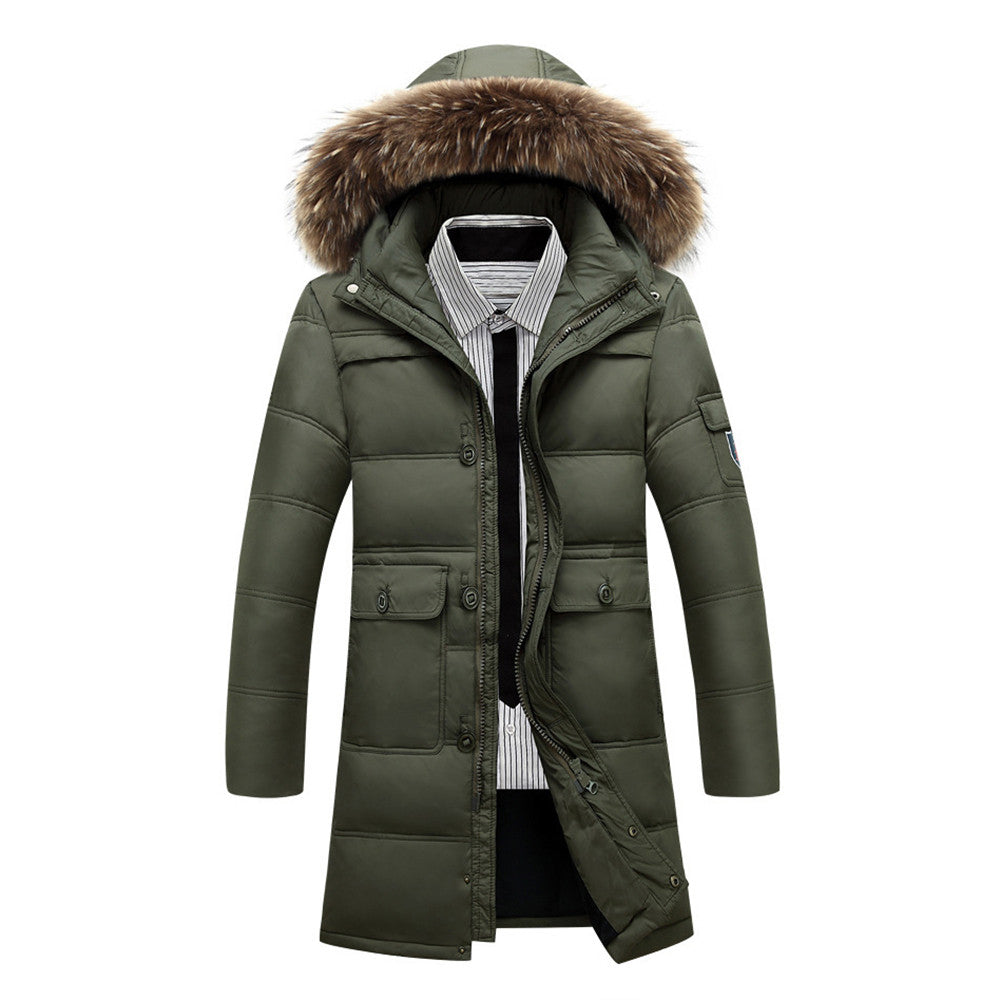 Long Down Coat Man Middle Old Age   army green   L - Mega Save Wholesale & Retail - 1