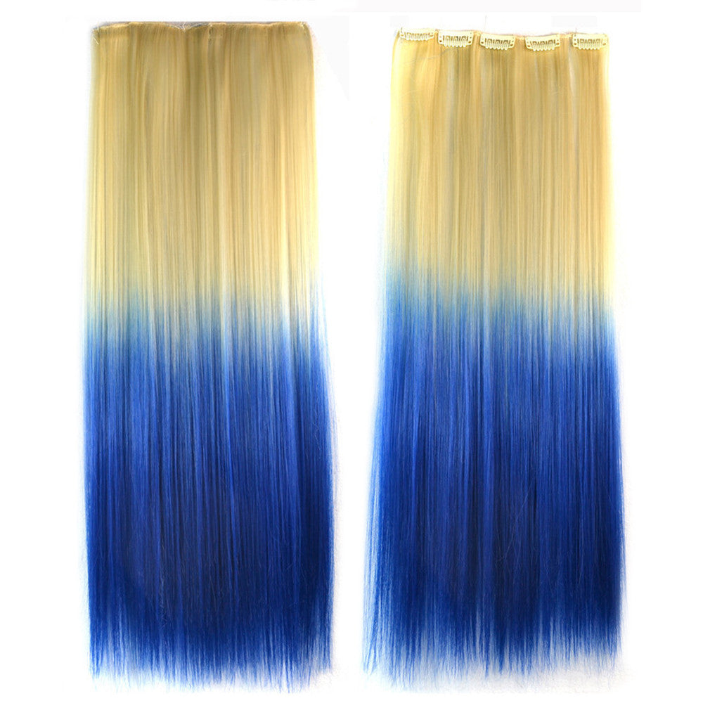 Long Striaght Hair Gradient Ramp Wig Hair Extension  beige to sapphire