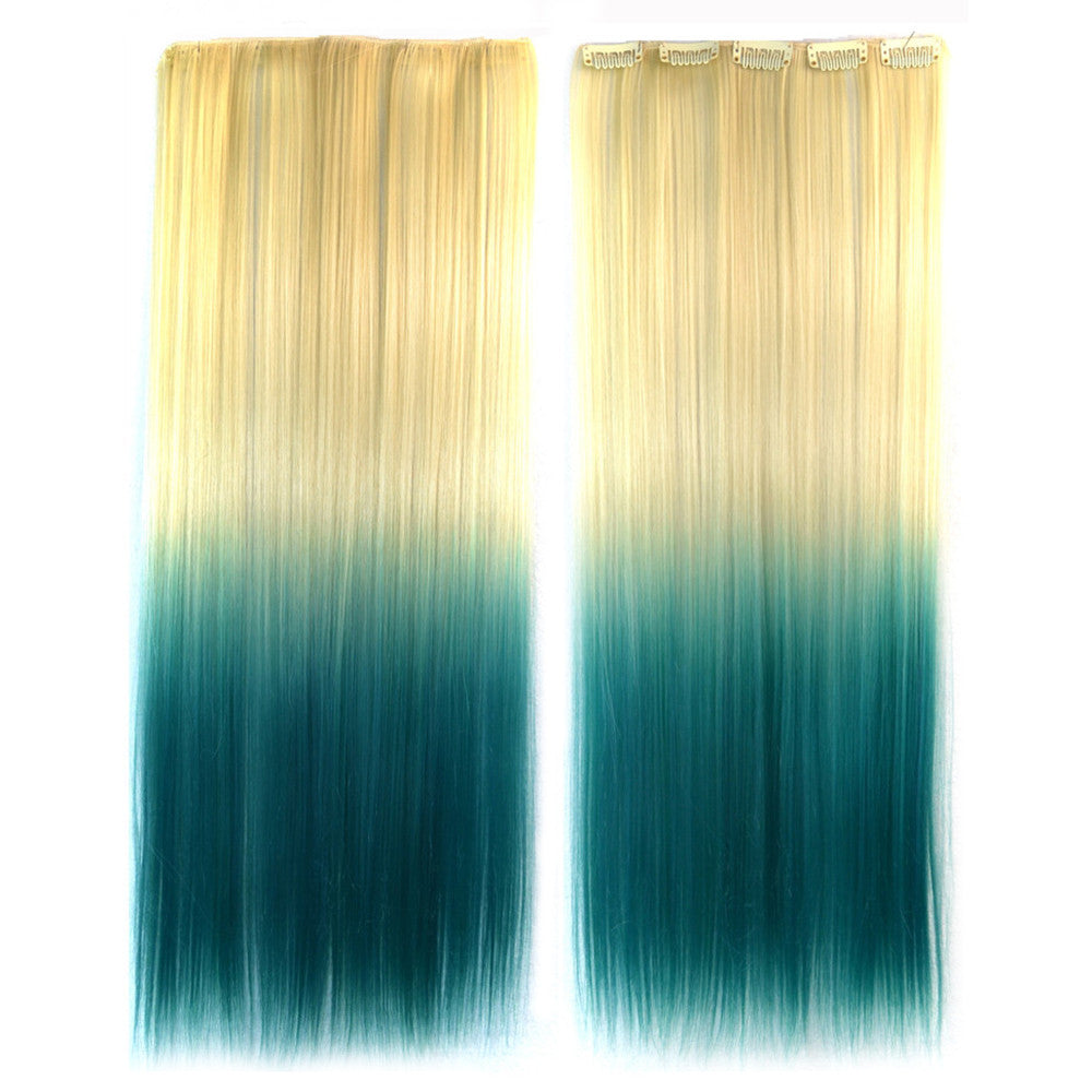Long Striaght Hair Gradient Ramp Wig Hair Extension  beige to lake blue