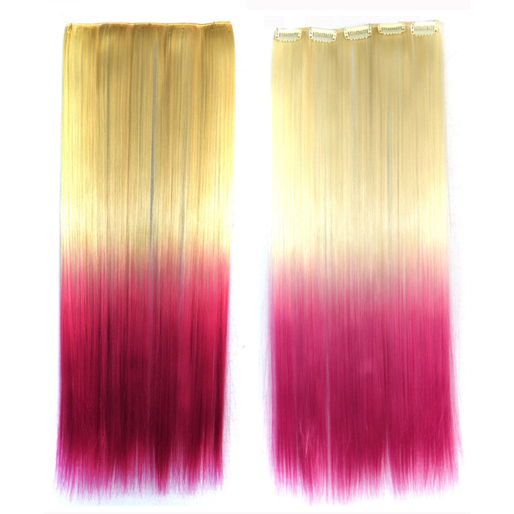 Long Striaght Hair Gradient Ramp Wig Hair Extension  beige to rose red