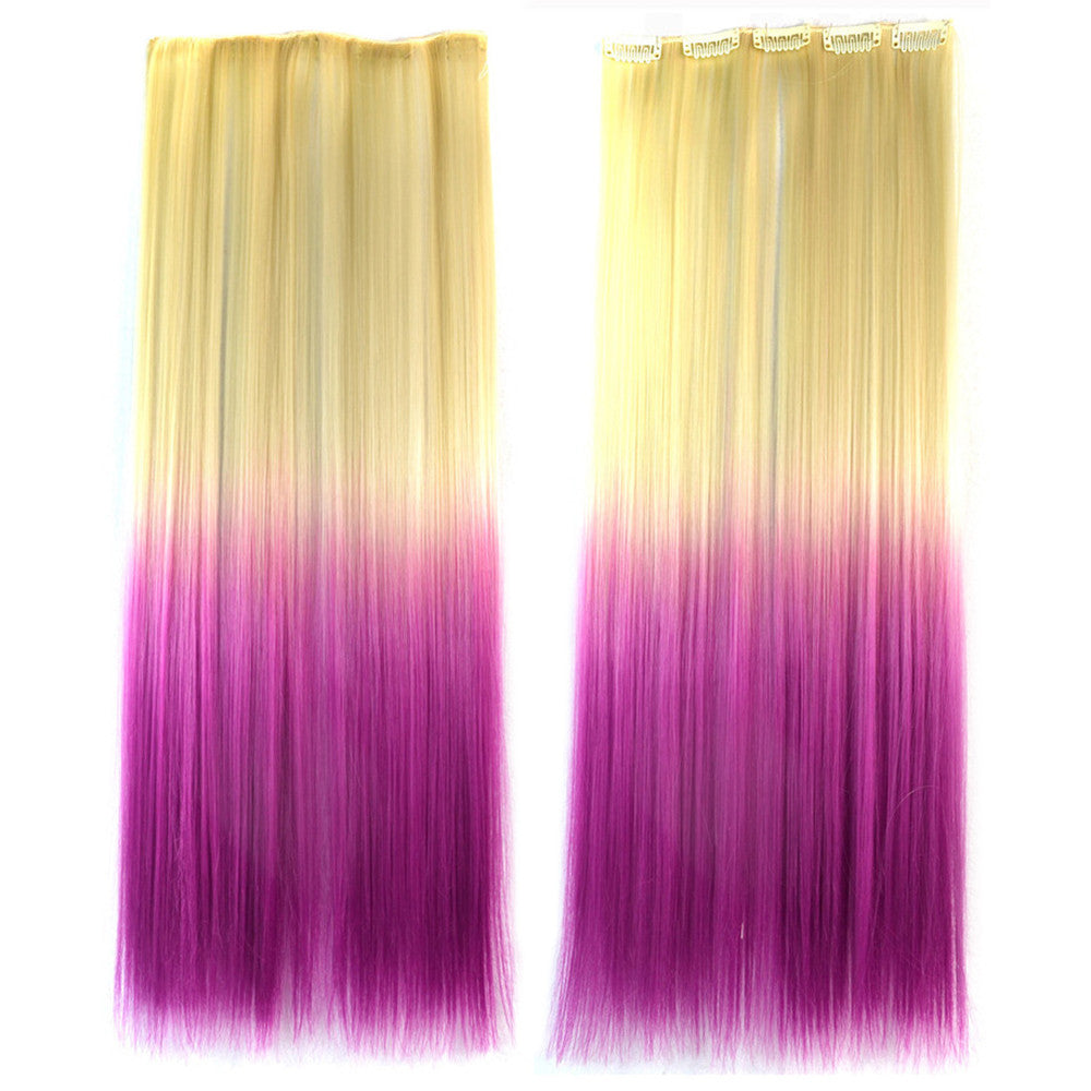 Long Striaght Hair Gradient Ramp Wig Hair Extension beige to violet