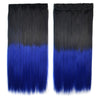 Dyed Long Straight Hair Extension Gradient Ramp Wig    black to sapphire