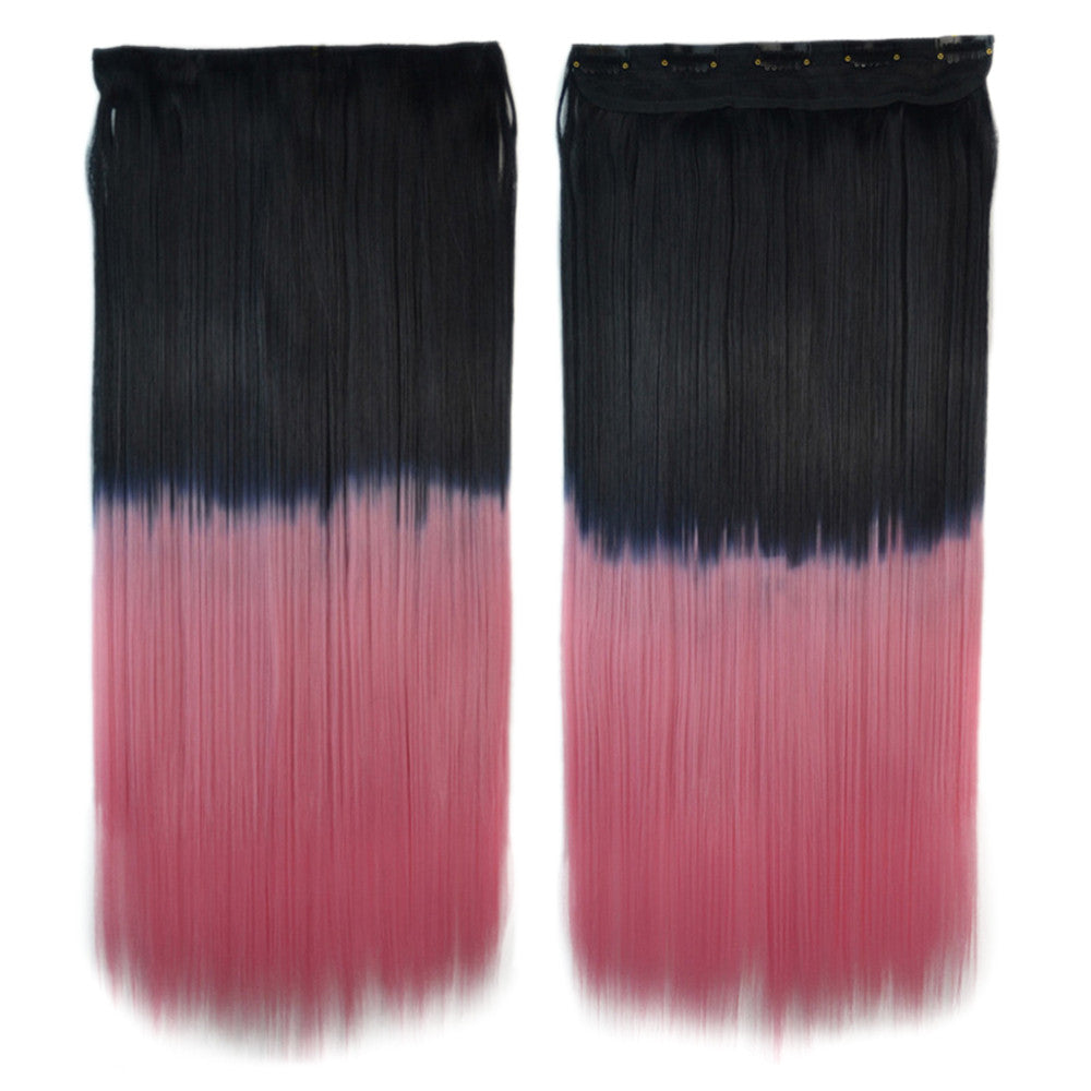 Dyed Long Straight Hair Extension Gradient Ramp Wig    black to pink