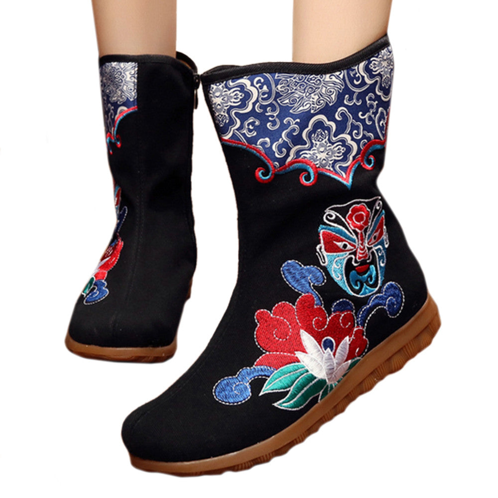 Vintage Beijing Cloth Shoes Embroidered Boots black - Mega Save Wholesale & Retail - 1