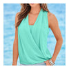 Solid Color V-necked Chiffon Splicing Vest   green   S - Mega Save Wholesale & Retail - 1