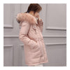 Hooded Middle Long Racoon Down Coat Woman Slim Warm   pink   S - Mega Save Wholesale & Retail - 2