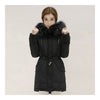 Hooded Middle Long Racoon Down Coat Woman Slim Warm   black   S - Mega Save Wholesale & Retail - 2