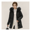 Hooded Middle Long Racoon Down Coat Woman Slim Warm   black   S - Mega Save Wholesale & Retail - 3