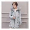 Hooded Middle Long Racoon Down Coat Woman Slim Warm   grey blue   S - Mega Save Wholesale & Retail - 1