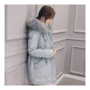 Hooded Middle Long Racoon Down Coat Woman Slim Warm   grey blue   S - Mega Save Wholesale & Retail - 2