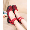 Vintage Bamboo Style Embroidered Old Beijing Black Cloth Shoes for Woman Online with Colorful Ankle Straps - Mega Save Wholesale & Retail - 2