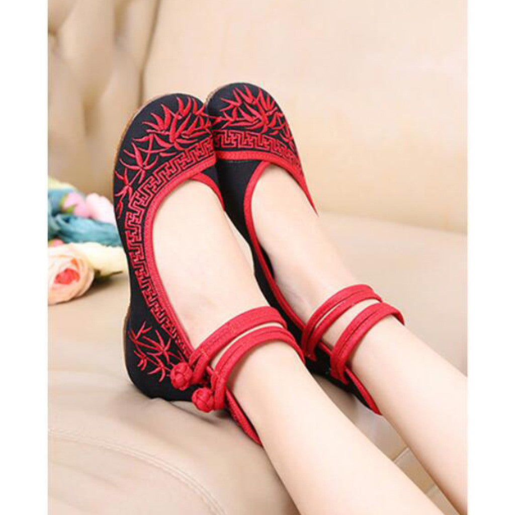 Vintage Bamboo National Style Increased within Slipsole Embroidered Shoes Old Beijing Cloth Shoes  black - Mega Save Wholesale & Retail - 2