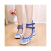 Blue Vintage Bamboo Embroidered Shoes for Woman Online with Colorful Ankle Straps & Slipsole - Mega Save Wholesale & Retail - 1