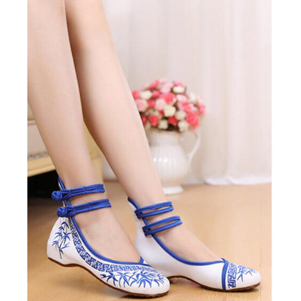 Vintage Bamboo National Style Increased within Slipsole Embroidered Shoes Old Beijing Cloth Shoes blue - Mega Save Wholesale & Retail - 3