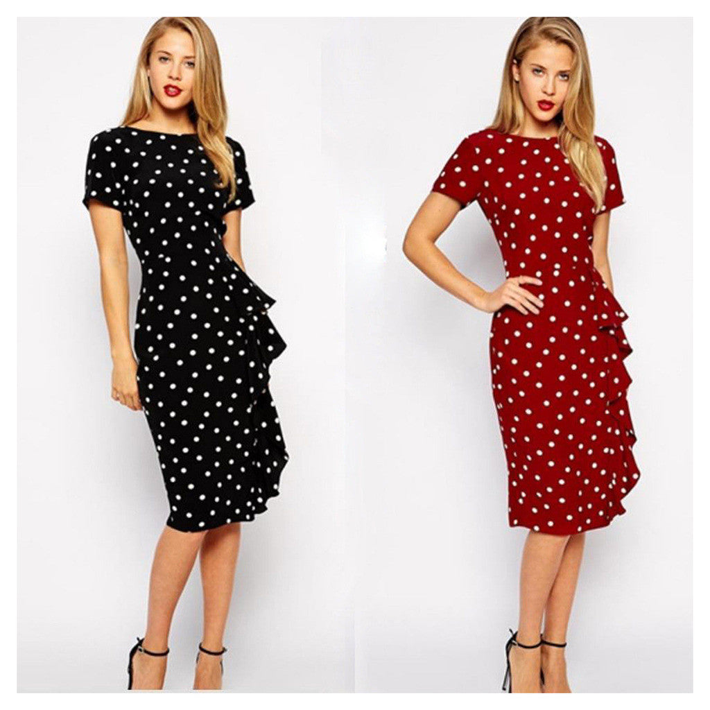 Hot Sexy Women's Chiffon Polka Dot Bodycon Short Sleeve Cocktail Party Dress Casual Dress Red S - Mega Save Wholesale & Retail - 1