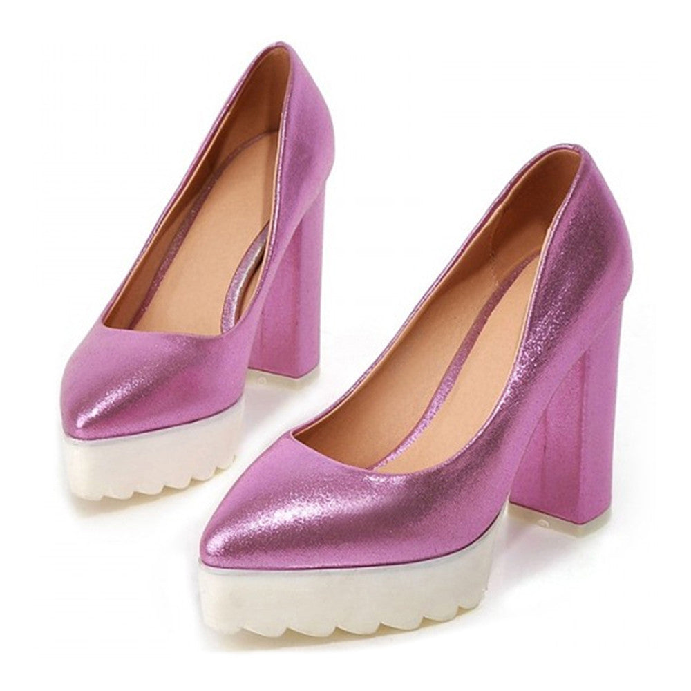 Thick Sole High Heel Thin Shoes Pointed Casual  purple - Mega Save Wholesale & Retail