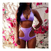 Sexy High-Waisted Bikini Set Hollow Swimwear Swimsuit  purple   S - Mega Save Wholesale & Retail