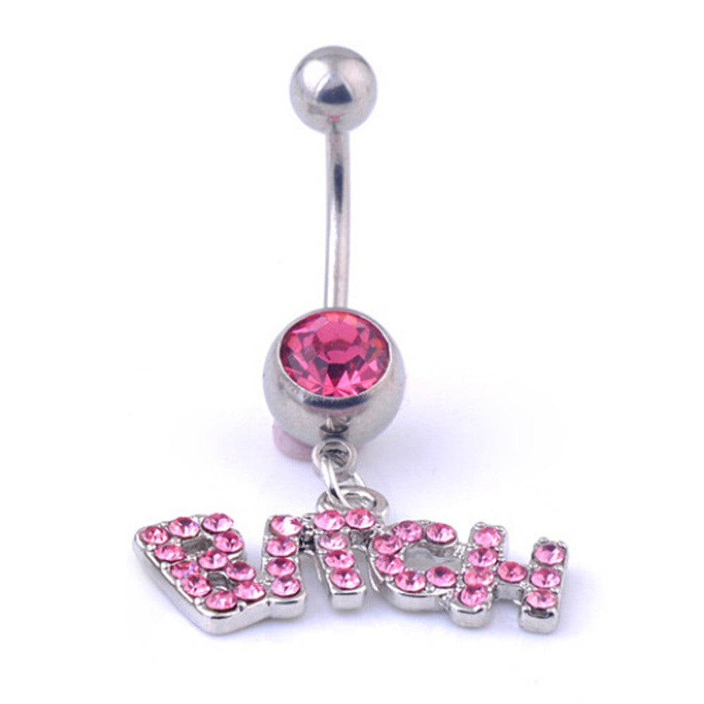Puncture Ornament Flower Zircon Navel Ring Buckle    platinum plated pink - Mega Save Wholesale & Retail - 1