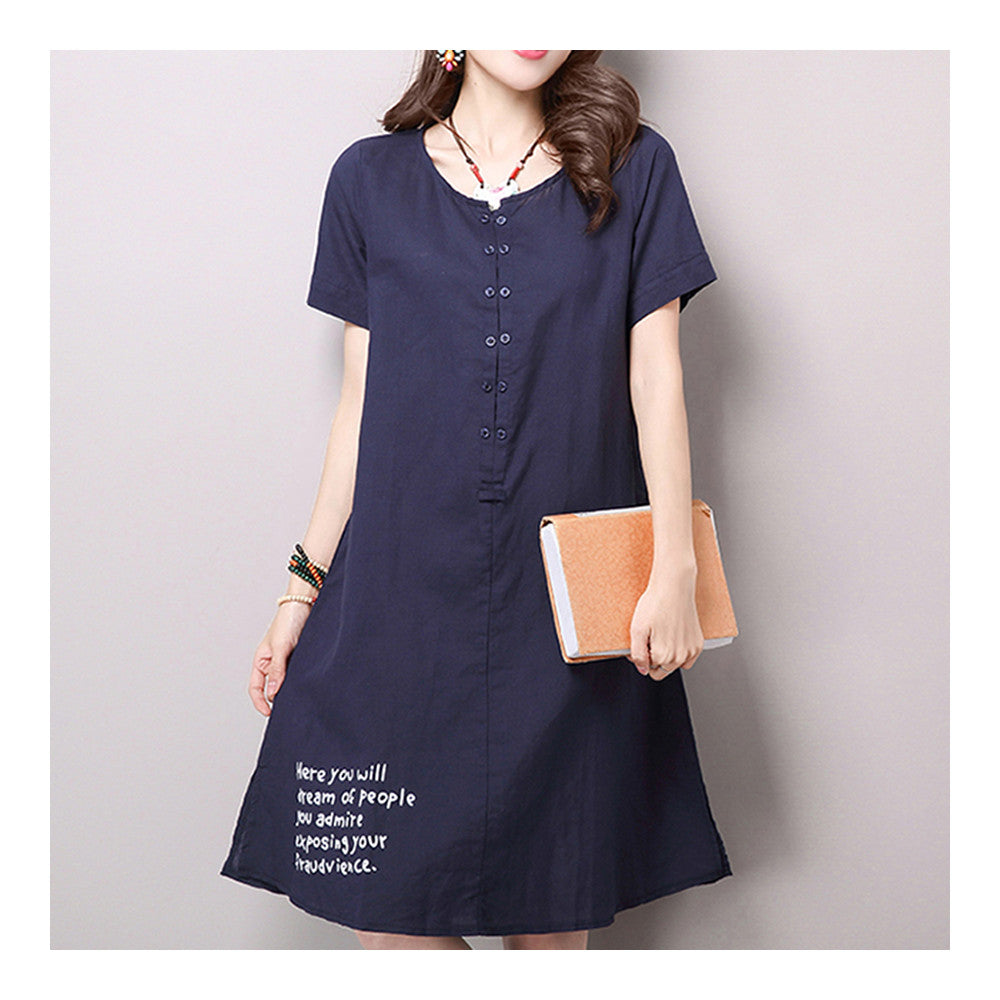 Middle Long Slim Pullover T-shirt Dress   navy   M - Mega Save Wholesale & Retail