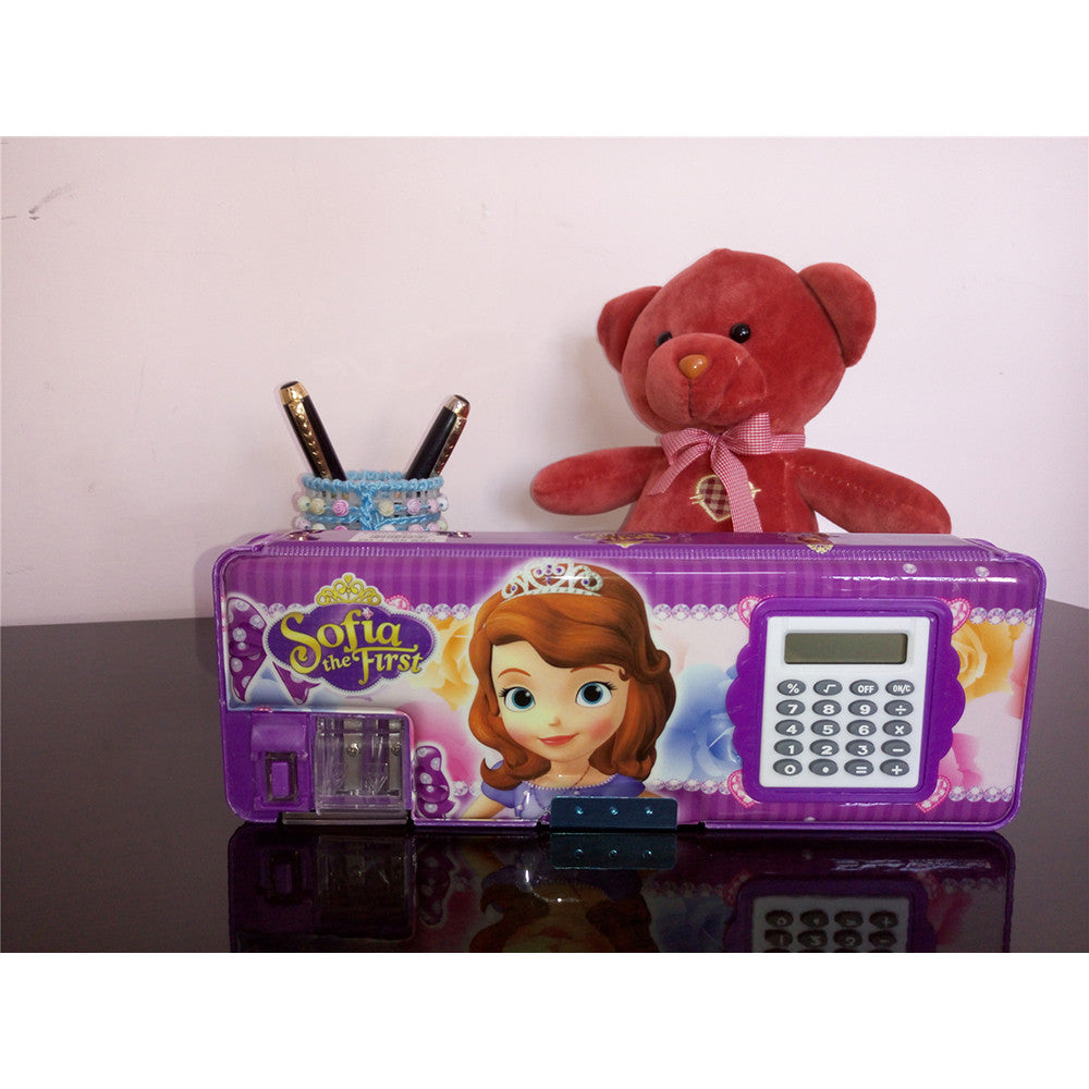 Two-side Magnetic Pencil Box with Calculator Stationery Case   Purple Sofia - Mega Save Wholesale & Retail